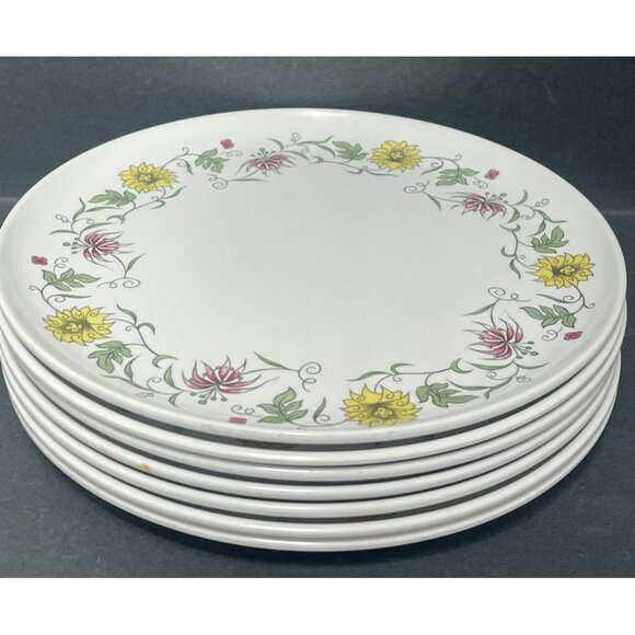 MELMAC 7 Dinner Plates Debonaire Floral Design MELAMINE Dinnerware 10 Inch - Picture 1 of 5